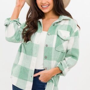 Mint Checkered Women's Buttom Shacket